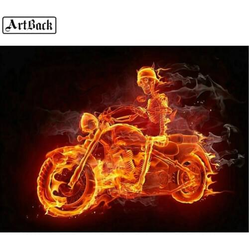 Diamond mosaic motorcycle fire picture diamond painting skull icon 5d full square diamond resin home decoration sticker 40x50cm