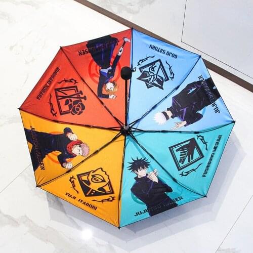 Anime Jujutsu Kaisen Creative Design Folding Umbrella Cosplay Props Black Glue Double-sided Printing Folding Umbrella