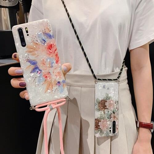 LOVECOM Dream Shell Phone Case For Huawei P30 P20 Pro Lite Mate 20 Pro Nova 4 Crossbody Lanyard Soft Vintage Flower Back Cover