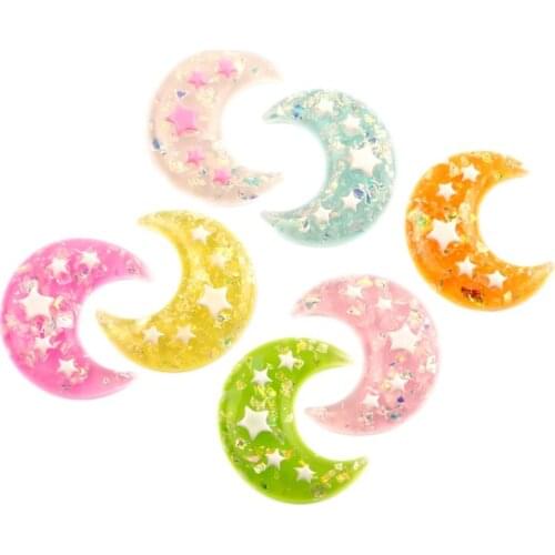 LF 10Pcs Mixed Resin Bling Moon Decoration Crafts Flatback Cabochon Kawaii DIY Embellishments For Scrapbooking Accessories