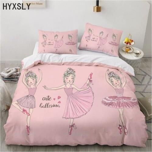 Cute Ballerina Dancing Girl Duvet Cover 3D Bedding Set Bed Linen Home Textile Bedclothes Soft Polyester Queen/King Size for Kids
