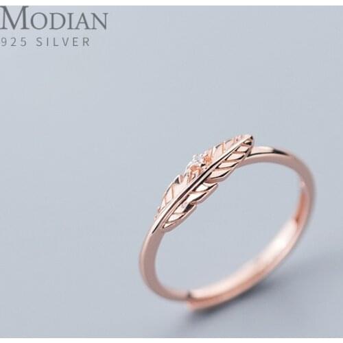Modian New Arrivals Feather Rings for Women Gift 925 Sterling Silver Rose Gold Color Open Adjustable Finger Rings Fine Jewelry