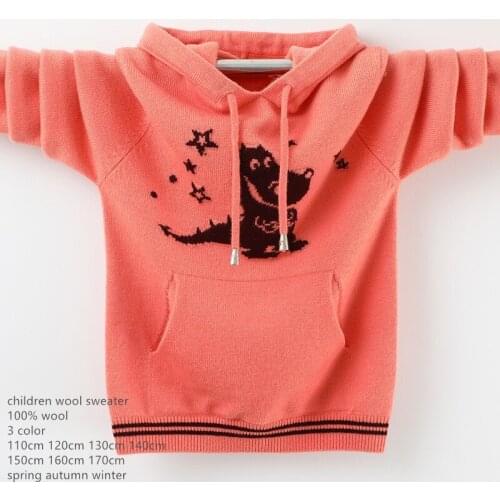 Naizaiga 100% wool Girls' sweaters hoodies winter big childrens pullovers thick woolen star dinosaur jackets FMBR38