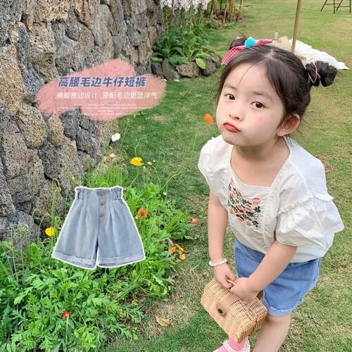 Summer New Arrival korean style girls jeans high waist loose Wide Leg short pants all-match for fashion cute baby girls