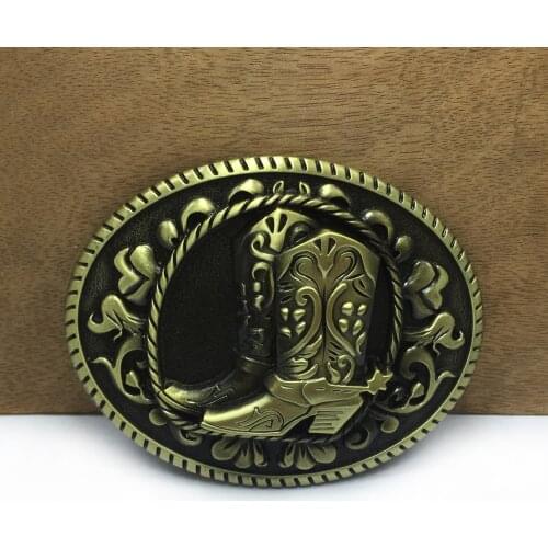 BuckleClub wholesale zinc alloy western boots belt buckle cowboy belt buckle FP-03250-1 antique brass finish 4cm width loop