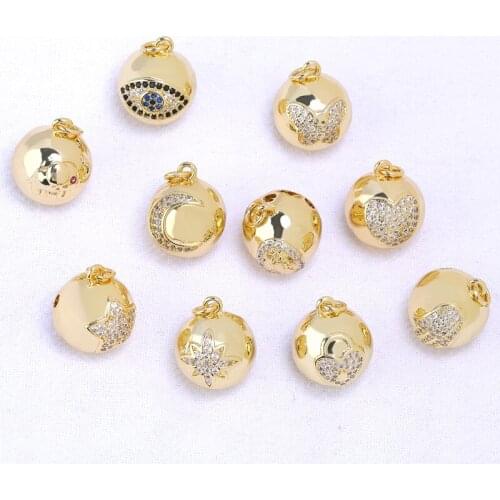 Juya DIY Charms Jewelry Making Accessories Supplies Handmade Gold Hollow Ball Evil Eye Moon Star Buuterfly Hamsa Heart Pendant