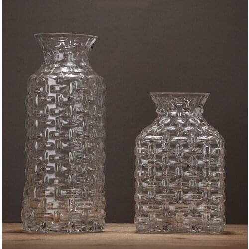 Rattan Knitting Pattern Glass Vase Ornamental Household Hydroponics Bottle Glasware Decor Art and Craft Accessories Furnishing