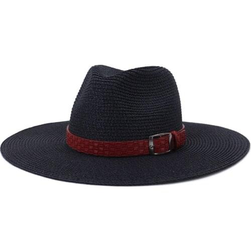 Lager Brim Summer Outdoor Sunahde Soild Color Straw Hat With Red Belt Women And MenBritish Jazz Style Caps Casual Fedora Hats