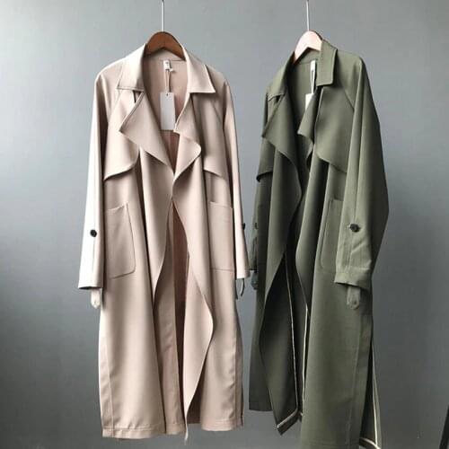 Brand Fashion 2021 Autumn Casual Simple Classic Long Trench Coat With belt Chic Female windbreaker Long Sleeve Loose Outerwear