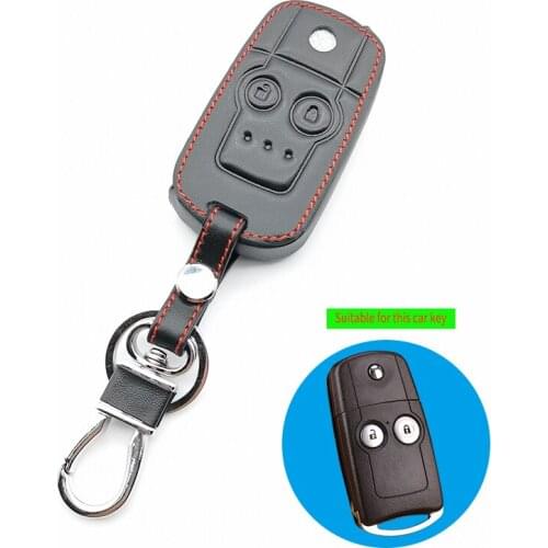 100% Leather Car Key Case Protector For Honda CRV Civic Accord Jazz HRV 2 Button Remote Control Key Cover Fob