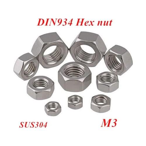 1000pcs DIN934 M3 Hexagon Nut Hex Nut 304 Stainless steel A2-70 Nuts