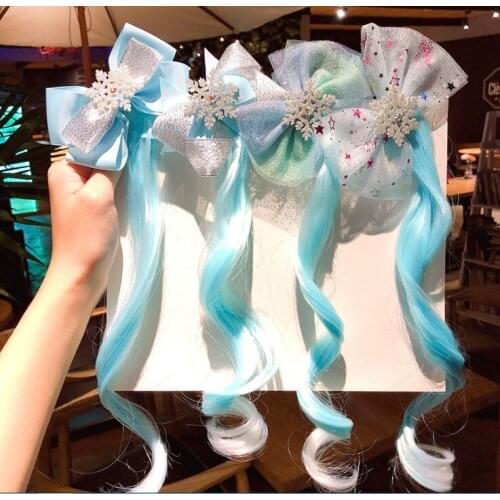 12pcs Lovely Shiny Snowflake Children Hair Clip Ribbon Bow Tie Child Barrettes Cute Long Streamer Girls Hair Accessories524
