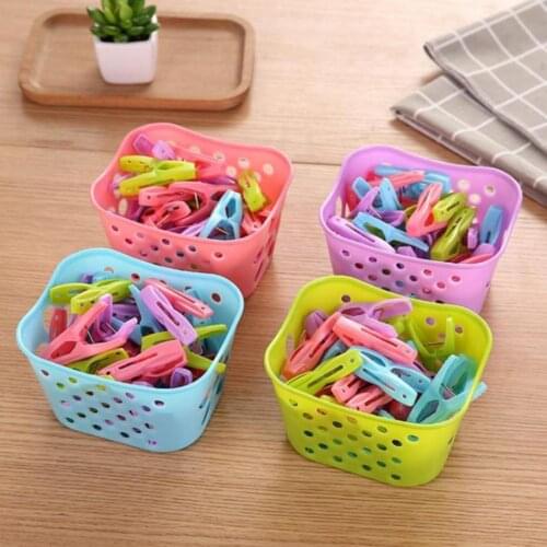 30Pcs Windproof Clothes Underwear Socks Clothespin Drying Clips with Basket
