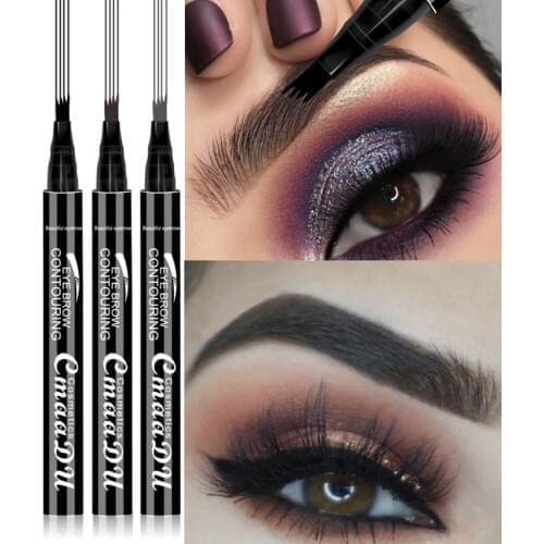 3D Microblading Eye Brow Tattoo Pen 4 Colors 4 Fork Tips Fine Sketch Ink Liquid Brow Enhancer Stencil Charm Eyes Makeup