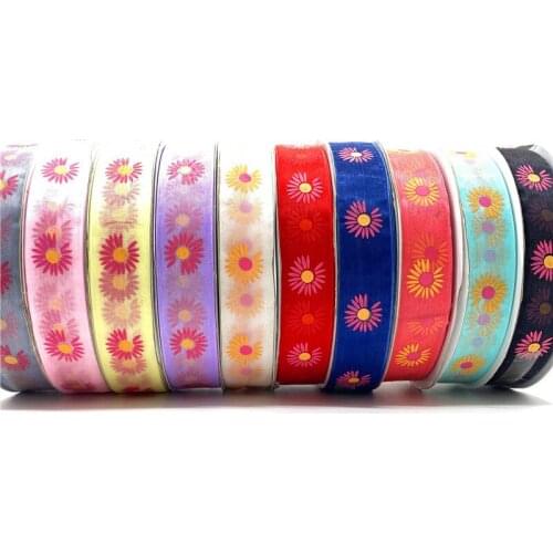 5Yards 1" 25mm Printing Organza Ribbons For Flower Gift Packing Wedding Decoration DIY Sewing Handmand Craft Accessories