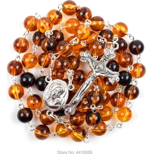 Acrylic Rosary 8 mm Round High Quality Beads Jerusalem Rosary Necklace For Woman