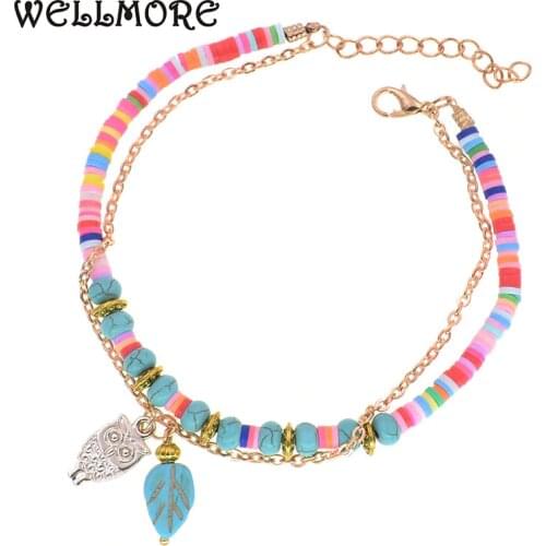 WELLMORE women Anklets bracelets bohemia colorful stone beaded charm anklet for women fashion foot jewelry drop shipping