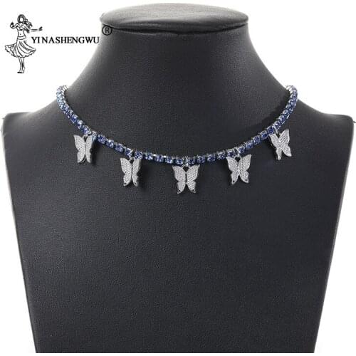 Tennis Chain Many Butterfly Charm Choker Necklaces Iced Out Bling Multilayer Women Jewelry with Luxury Drip Hip Hop Fashion