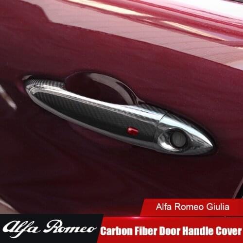 QHCP Car Door Handle Covers Trim Real Carbon Fiber Car Accessories Styling Stickers Fit For Alfa Romeo Giulia/Stelvio 2017