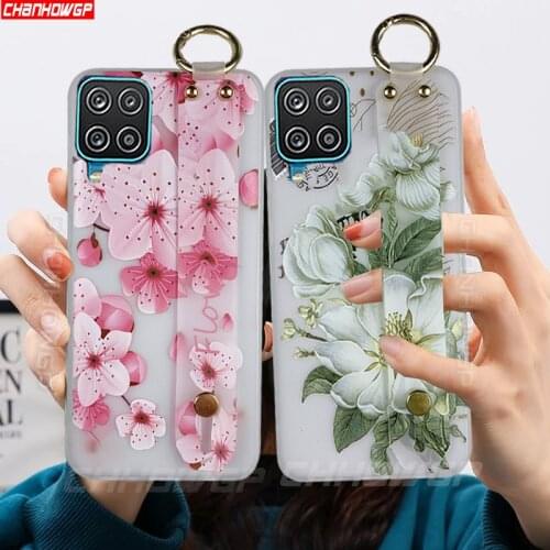 A12 A02S A32 A42 A52 A72 Case Flower Wrist Starp Holder Phone Cases For Samsung Galaxy A12 A02S A72 A52 A72 A32 4G 5G Soft Cover