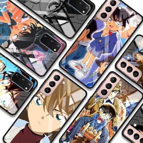 Phone case For Samsung S21 S20 Ultra Plus FE S10e Lite S10 S9 S8 plus Glass Bumper Soft Fundas anime Detective Conan
