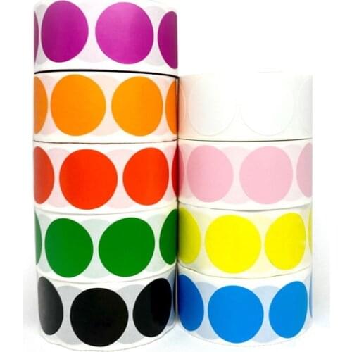 500Pcs/Roll Chroma Label Color Polka Dot Labels Stickers 1inch Red,Green,White,Yellow,Blue,Pink,Black, Kraft Stationery Stickers