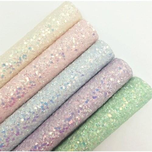 Crystal Glitter Pastel Colors Chunky Glitter Vinyl Fabric Sheet Felt Backing Synthetic Leather Faux Vinil For DIY A4 SIZE 6S09A