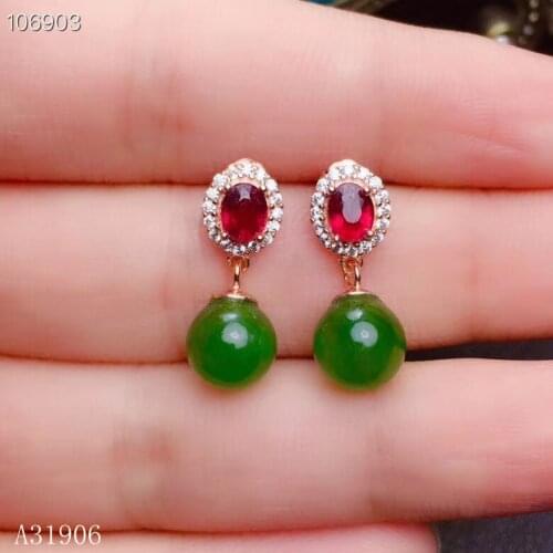 KJJEAXCMY Fine Jewelry 925 sterling silver inlaid natural jasper + ruby female earrings support test set new luxury