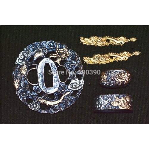 A Suit Of Copper Tsuba Dragon Guard For Japanese Samurai Sword Katana