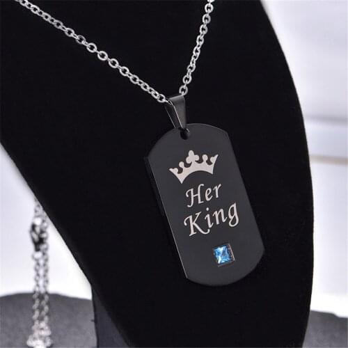 316L Stainless Steel Letter Pendant Her King His Queen Fashion Crown Couple Necklace No Fade