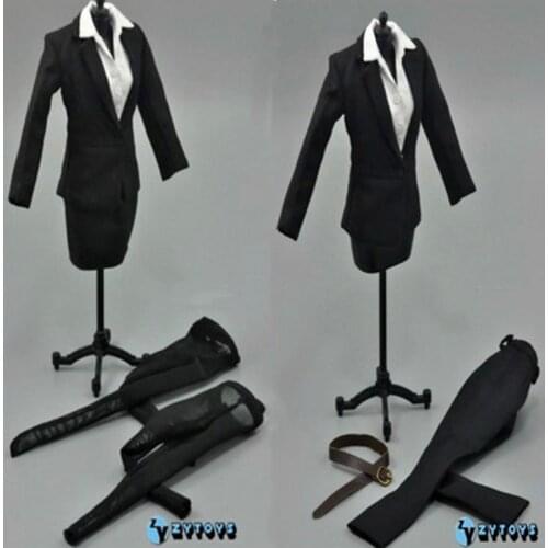 1/6 Scale Black professional suit Silk stockings Female Soldier Sexy Clothes For PH JO Action Figure Body Model Toys DIY