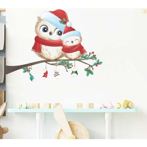 Cartoon Christmas Owl Wall stickers kids rooms for Christmas decoration wallpaper Home Decor Art Decals new Year animals sticker