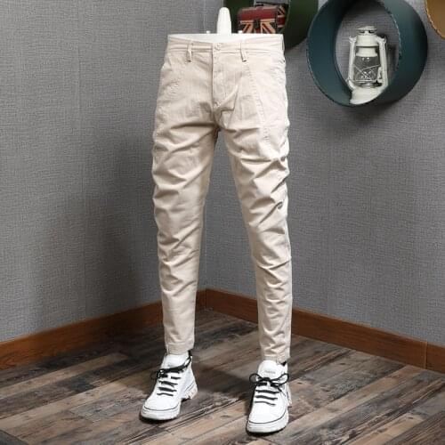 Mens Khaki Pants Fashions Men 2021 Autumn Cotton Stretch Slim Fit Trousers