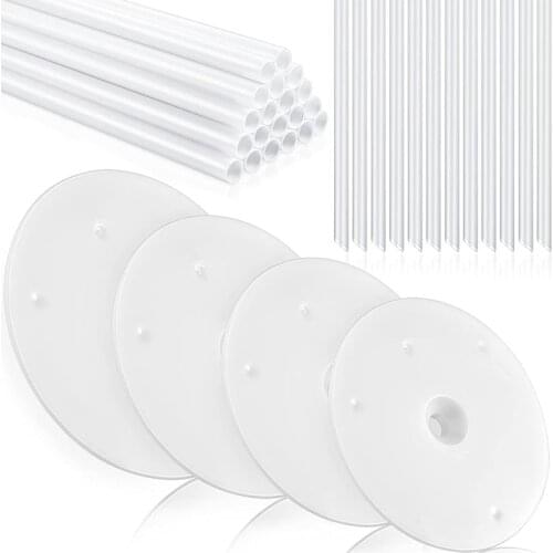36 Pieces Plastic Cake Dowel Rods Set 20 Pieces White Cake Sticks Support Rod and 4 Pieces Cake Separator Plates