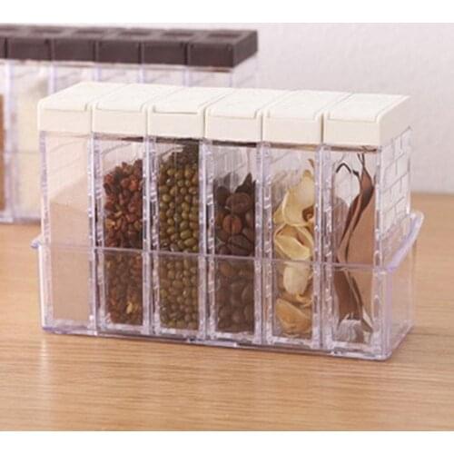 6PCS Transparent Spice Jar Set Salt and Pepper Seasoning Bottle Colorful Lid Kitchen Condiment Storage Container