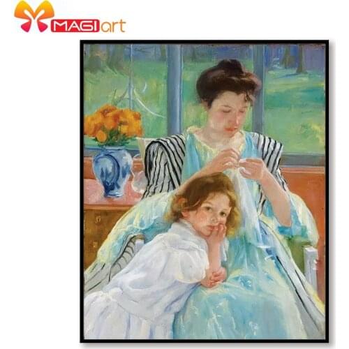 Cross stitch kits Embroidery needlework sets 11CT water soluble canvas patterns 14CT Full Portrait Mother and daughter -NCMP100