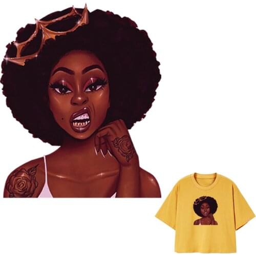 Fashion Patches African Girl Heat Stickers Stripe Clothing Stickers Eco-Friendly Diy T-Shirt Washable Thermal Transfer