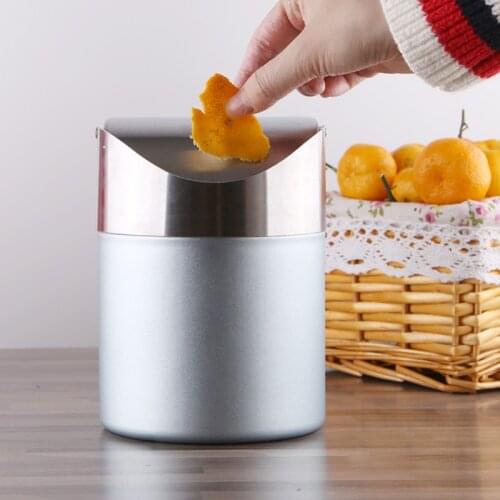 Desktop trash can stainless steel car windproof mini rocking lid trash can