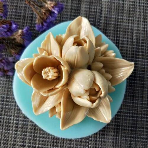 PRZY New silicone flower mold Bouquet of tulips flowers handmade DIY mold for soap making silicone resin clay moulds