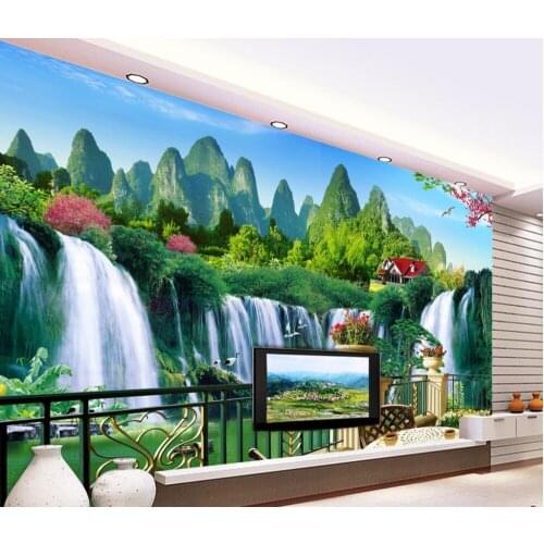 Wallpaper 3d stereoscopic Balcony Falls Landscape Papel parede mural wallpaper Home Decoration Non woven roll