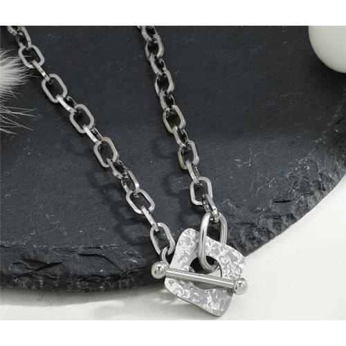 Stainless Steel Square Pendant Necklaces For Women Collar Silver Color Choker OT Buckle Clavicle Chain Punk Jewelry Accessories