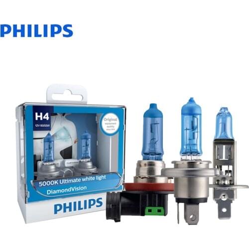 Philips H1 H4 H7 H8 H11 HB3 HB4 9003 9005 9006 12V Diamond Vision 5000K Car Halogen Head Light Fog Lamps Xenon White Bulbs, Pair