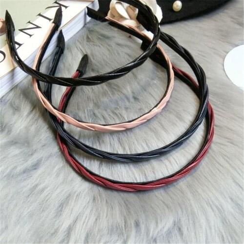 New Fashion Women Girls PU Braided Hairbands Thin Twist Headbands Hair Accessories Handmade Leather Headwrap Hair Holders