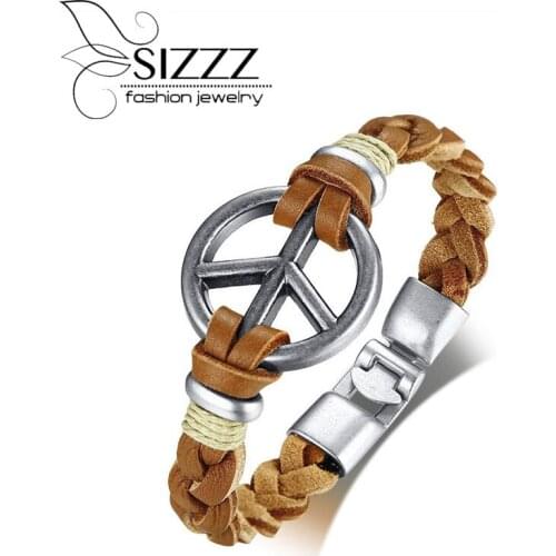 SIZZZ Alloy Jewelry Hand-knitted Peace&Anti-War Sign Bracelet&Bangles For Men