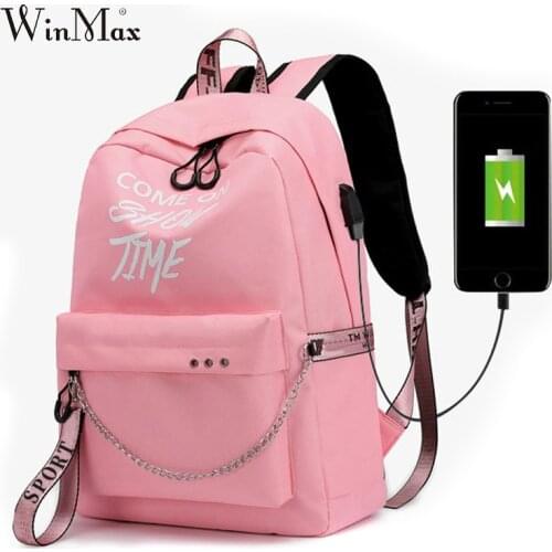 Winmax Luminous USB Charge Women Backpack Fashion Letters Print School Bag Teenager Girls Ribbons Backpack Mochila Sac A Dos