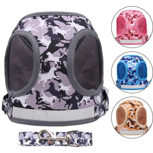 New Mesh Puppy Cat Harnesses Vest Reflective Dog Harness and Leash Set for Chihuahua Pug Small Medium Walking Lead Leash