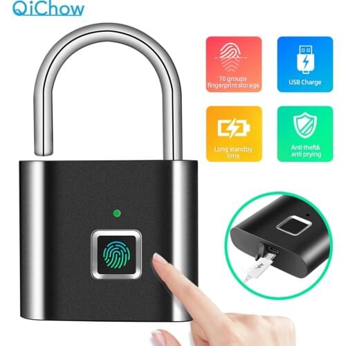 Golden Security Door Lock Smart Keyless USB Rechargeable Fingerprint Padlock For Locker Sports School Zinc alloy Metal App Lock