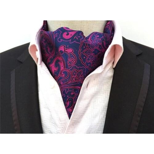 Unique Men Ascot Wedding Party Cravat Purple Paisley Pattern