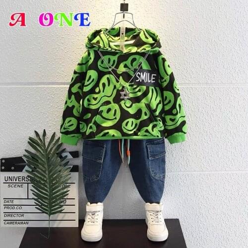 Spring autumn boys sweatshirt set kids hoodies suit clothes kids outfits kids boutique clothing wholesale fashion Smiley prink