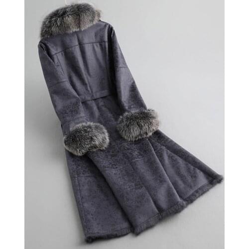 Winter Jacket Women Double Faced Real Fur Coat Female Luxury Rabbit Fur Jackets Fox Fur Collar Real Leather Jacket MY